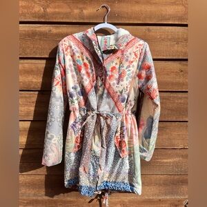 Johnny Was Thai anorak hooded jacket, Sherpa fur lining XS